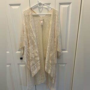 Free People velvet & mesh Ivory Kimono